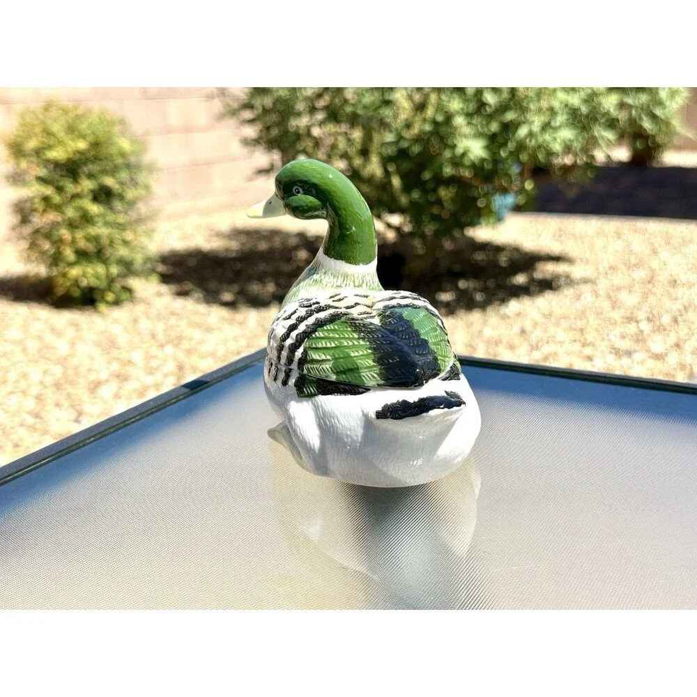 Vintage Porcelain Male Mallard Duck Figural Trinket Box/ Small Candy Dish  6” L